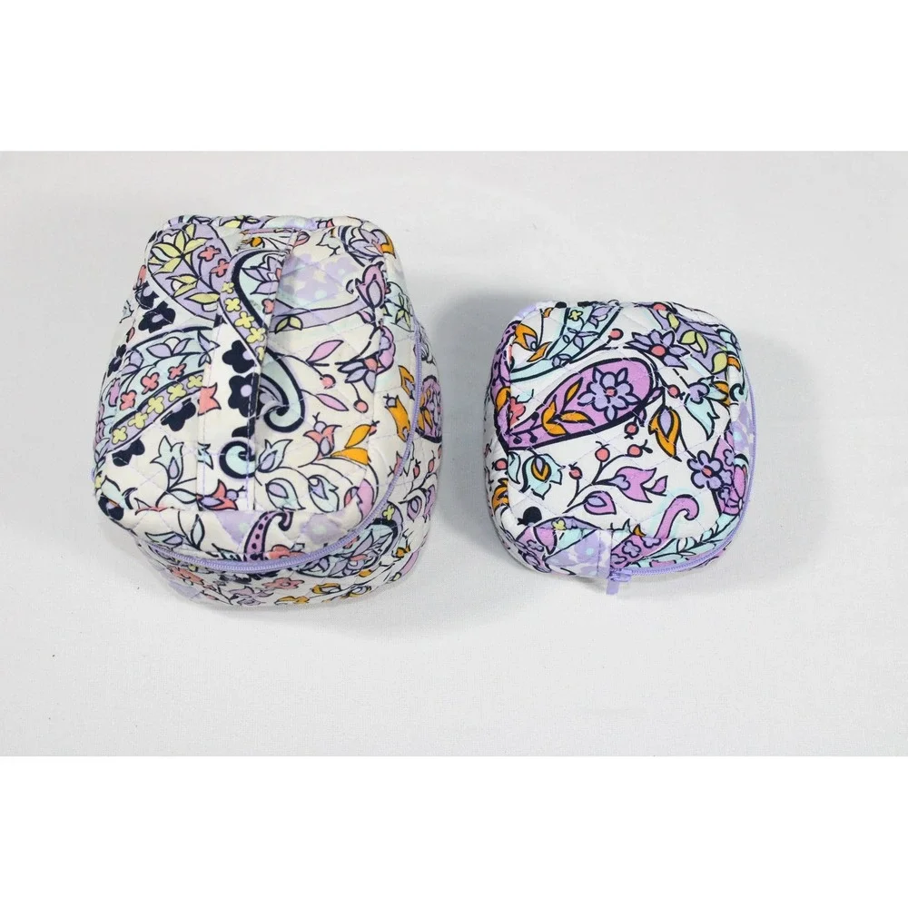 Vera Bradley Floral Quilted Cosmetic Travel Case Set Purple Makeup Bag Mini Case
